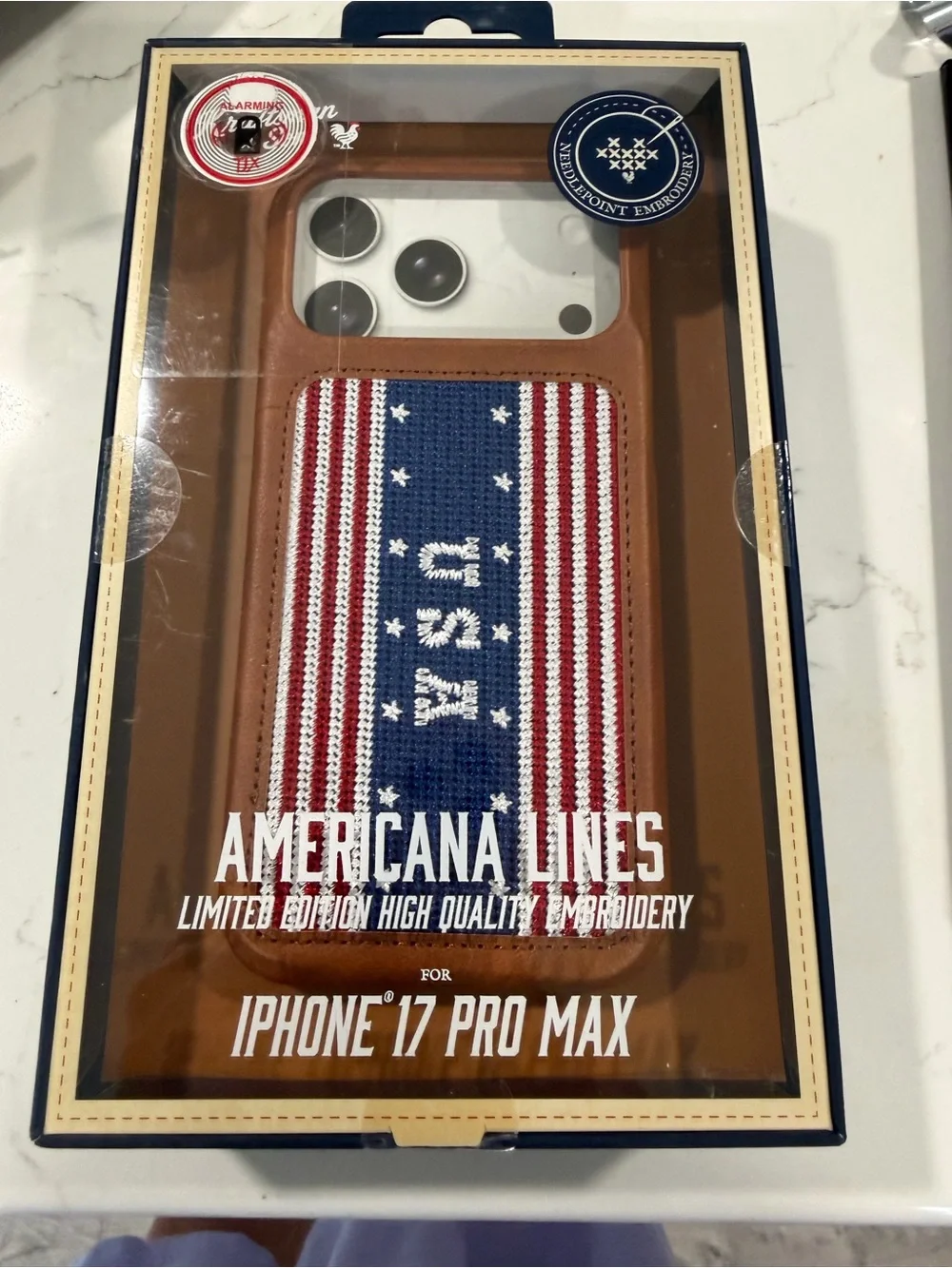 Patriotic Knit iPhone 17 Pro Max Case - Brown/Red/White/Blue